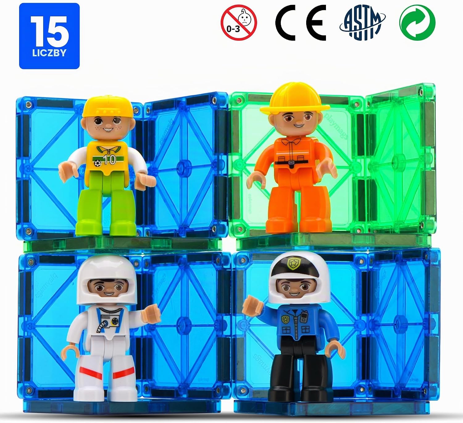 Detalle 1 de Playmags Large Magnetic Figures Community Set – 15 magnetycznych figurek, 3 cale