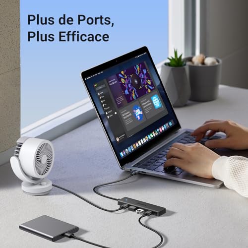 Detalle 2 de UGREEN Hub USB 3.0 à 4 ports – multiport ultra-fin (15 cm) USB-A vers USB-A