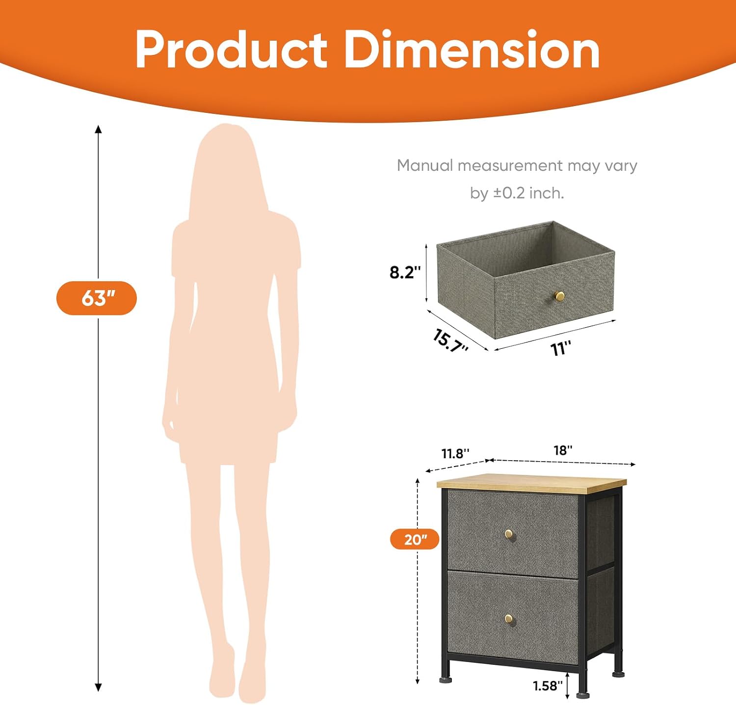 Detalle de Sweetcrispy Nightstand with 2 Fabric Drawers