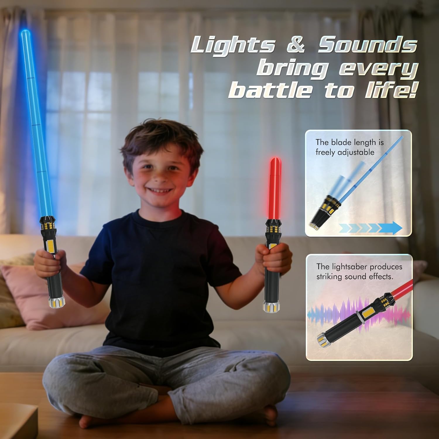 Thumbnail 4 de FlashyU Lichtschwert Set (2er-Pack) für Jungen & Mädchen ab 4 Jahren – rot und blau, USB-ladbar mit Licht, Sound und Ausfahrklinge