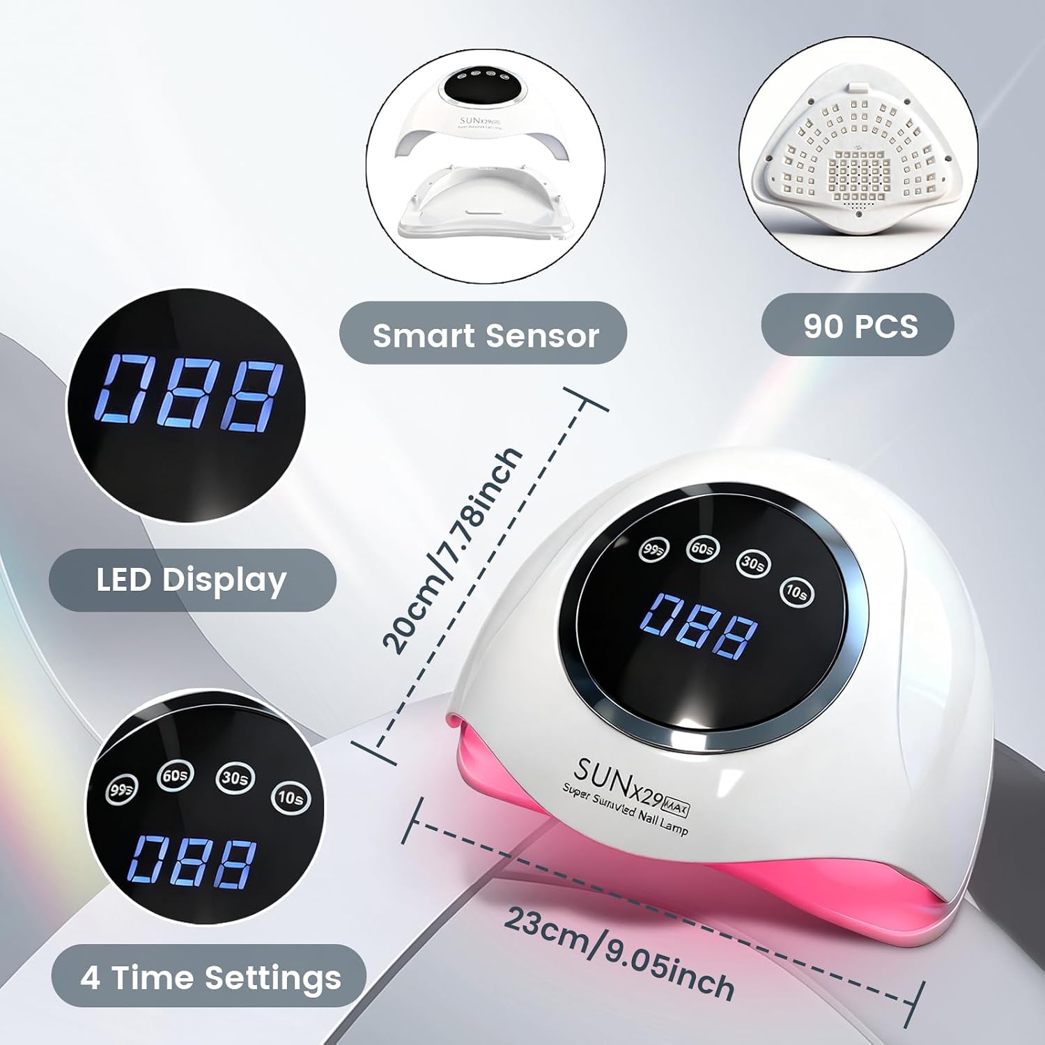 Detalle de Lampe à ongles LED UV professionnelle 500 W avec 90 LED – capteur intelligent et 4 minuteries