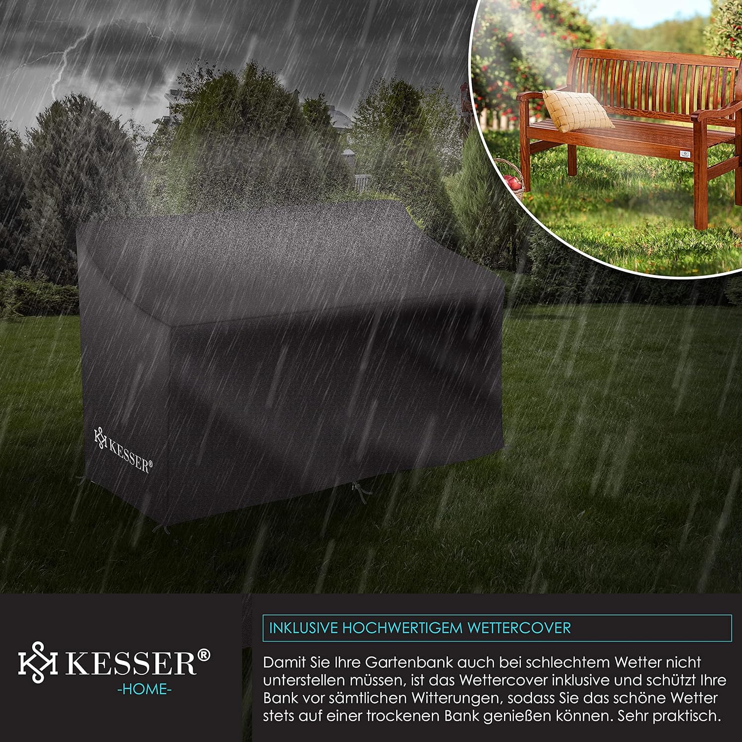 Thumbnail 6 de KESSER Gartenbank Holz wetterfest 125 cm – 2-3 Sitzer mit Abdeckung, Dunkelbraun