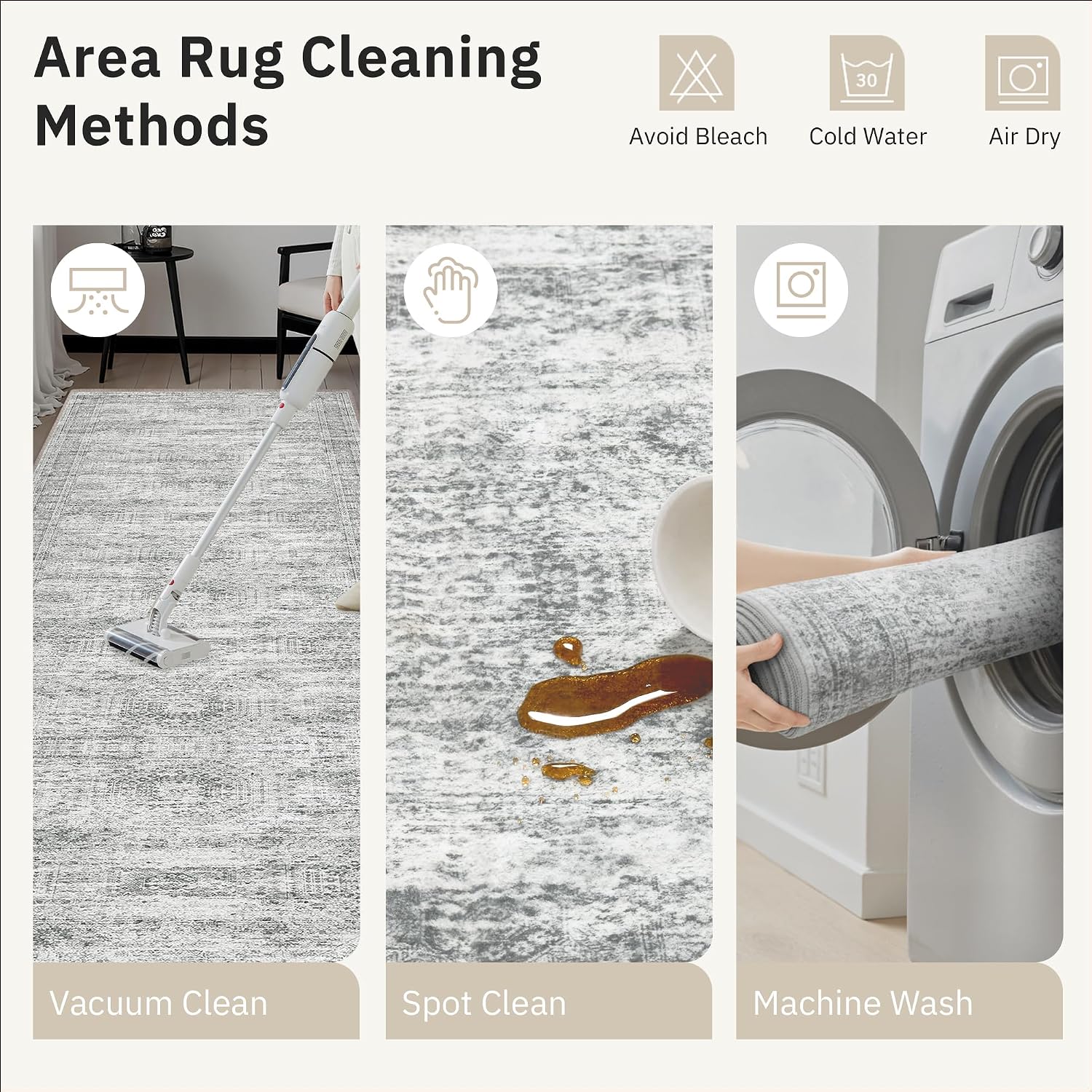 Thumbnail 5 de Soalmost Washable 8' x 10' Area Rug, Grey, Low-Pile, Non-Slip