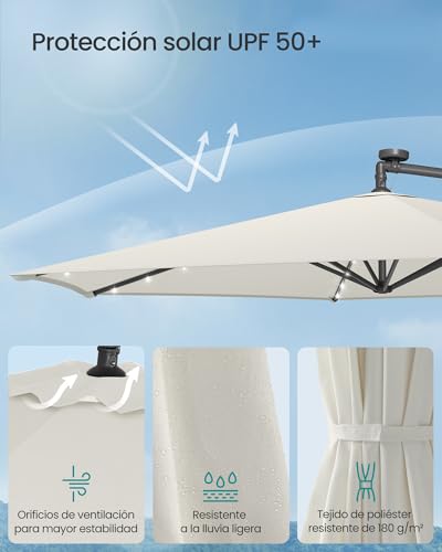 Thumbnail 3 de SONGMICS Sombrilla para balcón con iluminación LED solar GPU119LZ01 (brazo de 350 cm) beige