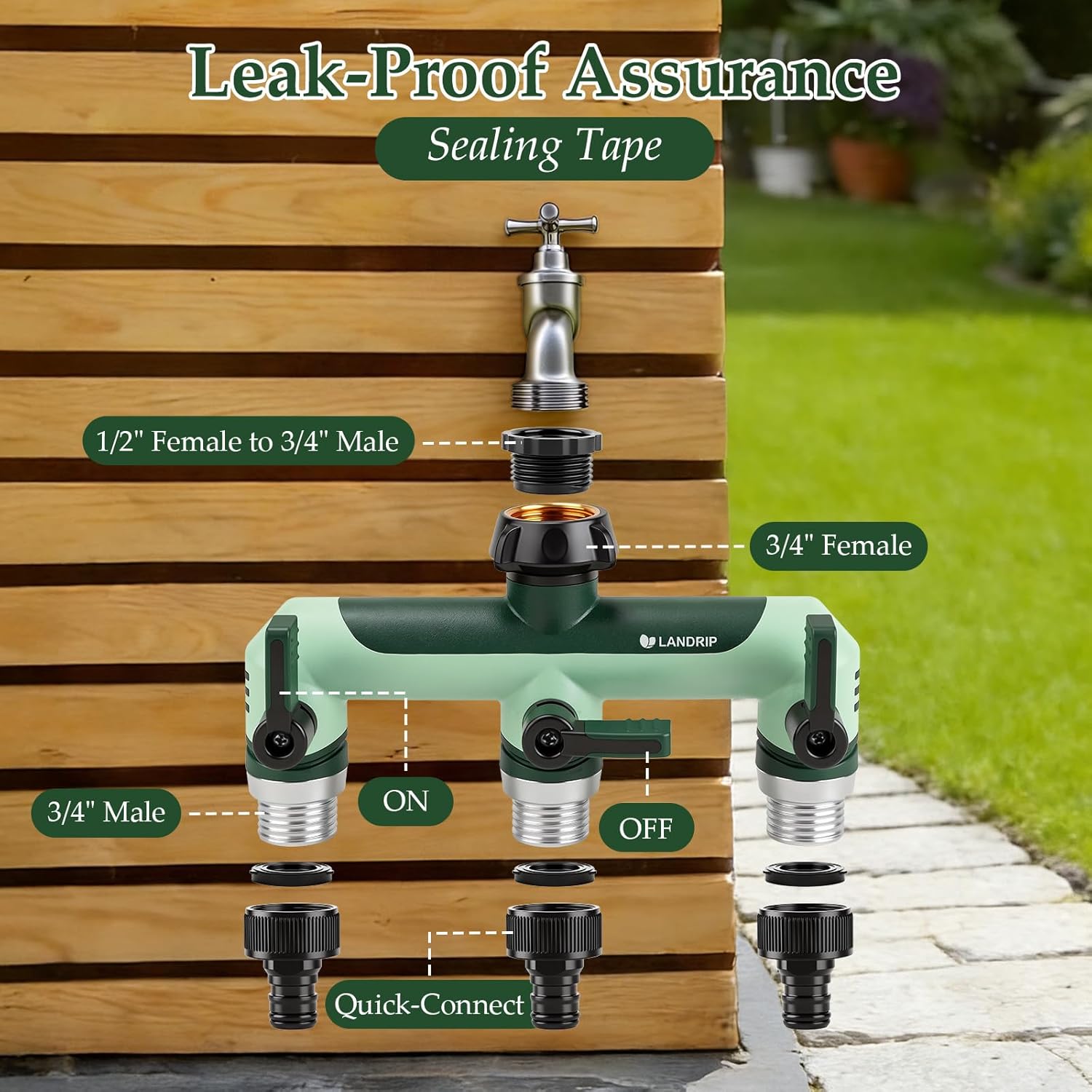 Thumbnail 1 de Landrip 3-Way Garden Hose Splitter (3/4 Inch) with Full Flow & 3 Individual Valves