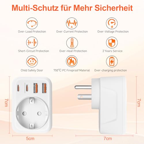 Thumbnail 6 de Denlane 2er Pack USA Adapter Steckdose – 5-in-1 Typ B (EU auf US Reiseadapter)