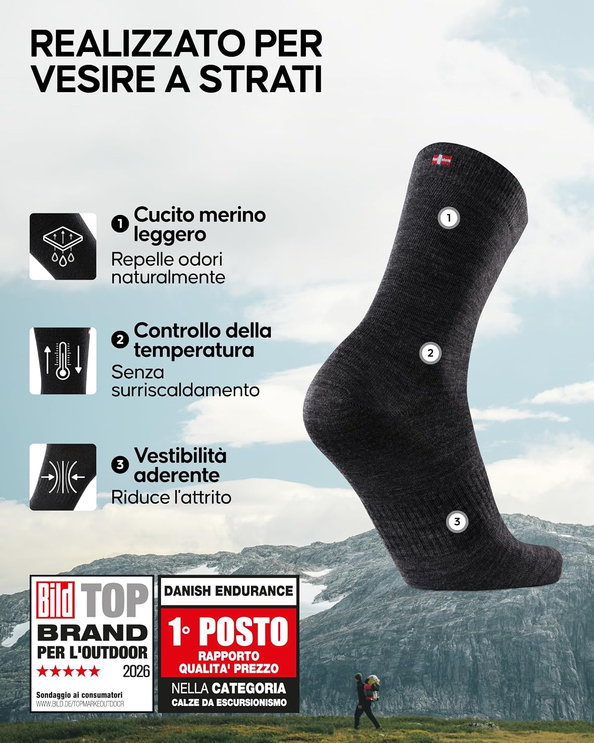 Detalle 2 de Calzini merino anti vesciche 2 paia