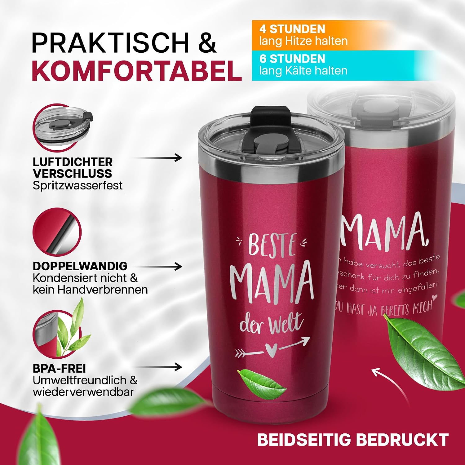 Thumbnail 1 de Darlena Thermobecher Beste Mama (Lustig) – 500 ml, Geschenkbox inkl. Edelstahl-Strohhalm
