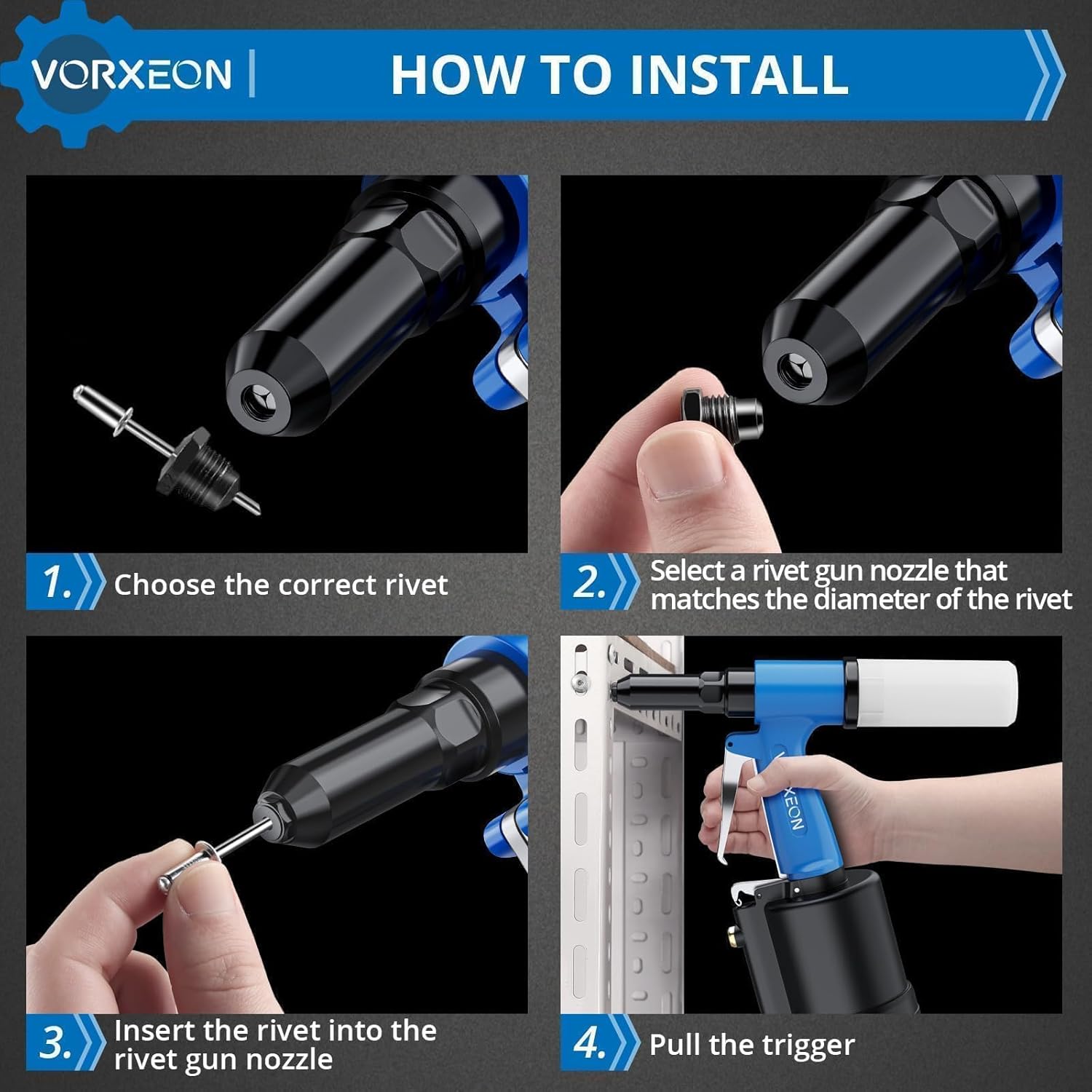 Thumbnail 4 de VORXEON pneumatic rivet gun set 1408KGF