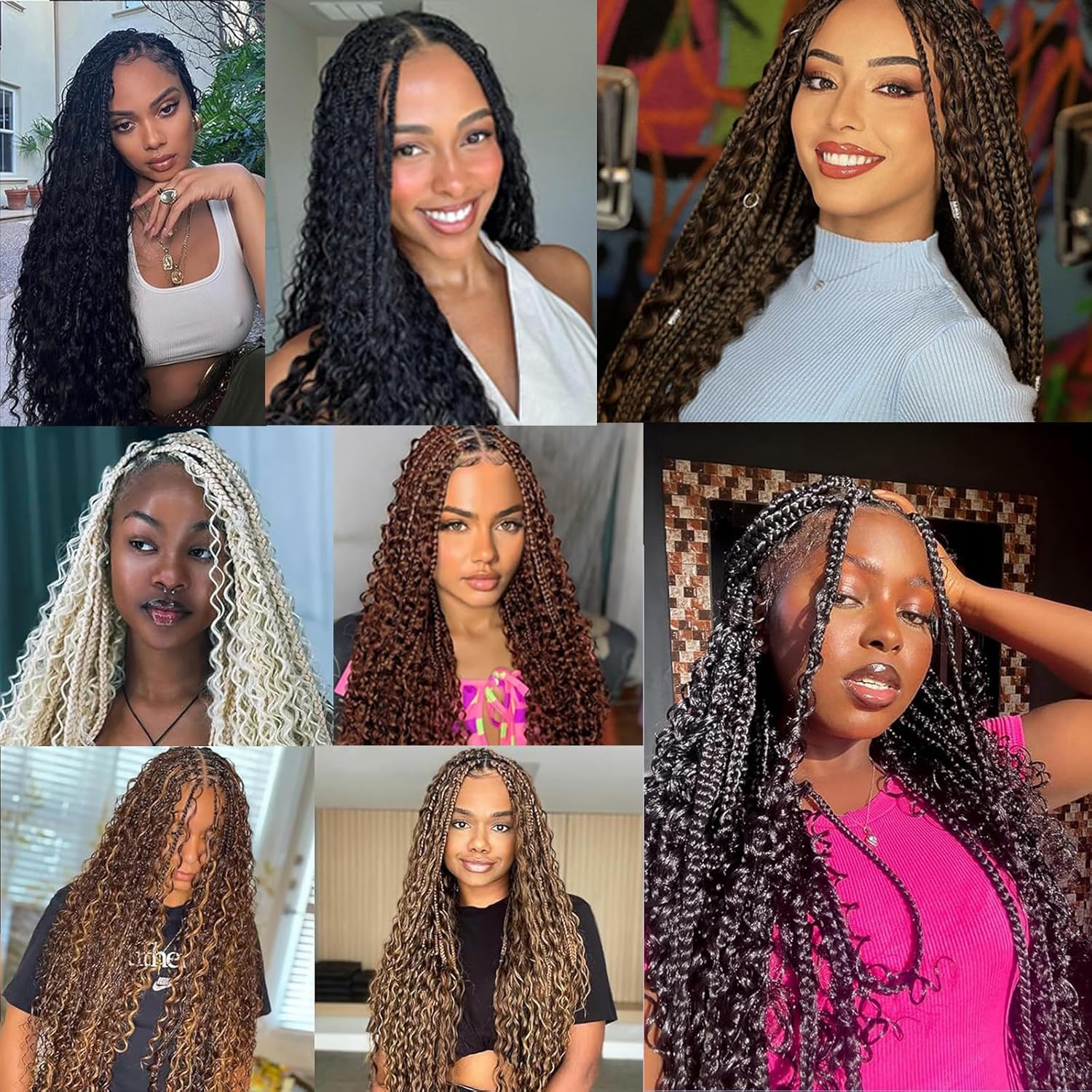 Detalle de BLTYXT Deep Wave Bulk Hair 18 Inch – 6 Bundles synthetische Crochet- Braids T1B-30-27