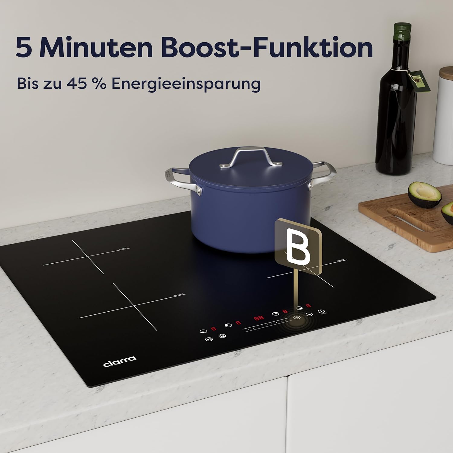 Detalle 2 de CIARRA CBBIH4B Induktionskochfeld 60 cm, 4 Zonen mit Power Booster & Touch-Bedienung