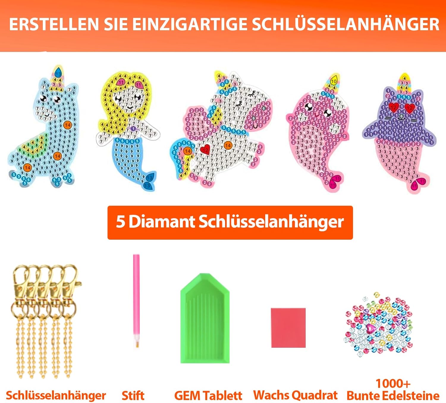 Thumbnail 1 de ORIENTAL CHERRY Einhorn Bastelset: 5D-Diamantmalen für Mädchen mit Schlüsselanhängern