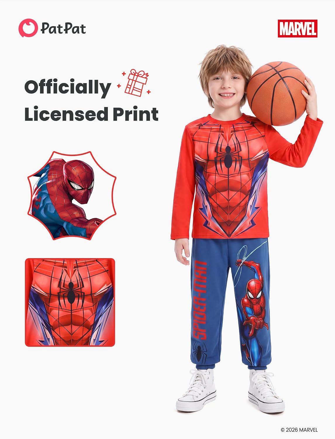 Detalle 2 de Disney Teen Boy Long Crewneck Sweatshirt Pants Spider-Man Sweatsuit Set, Ages 2–9