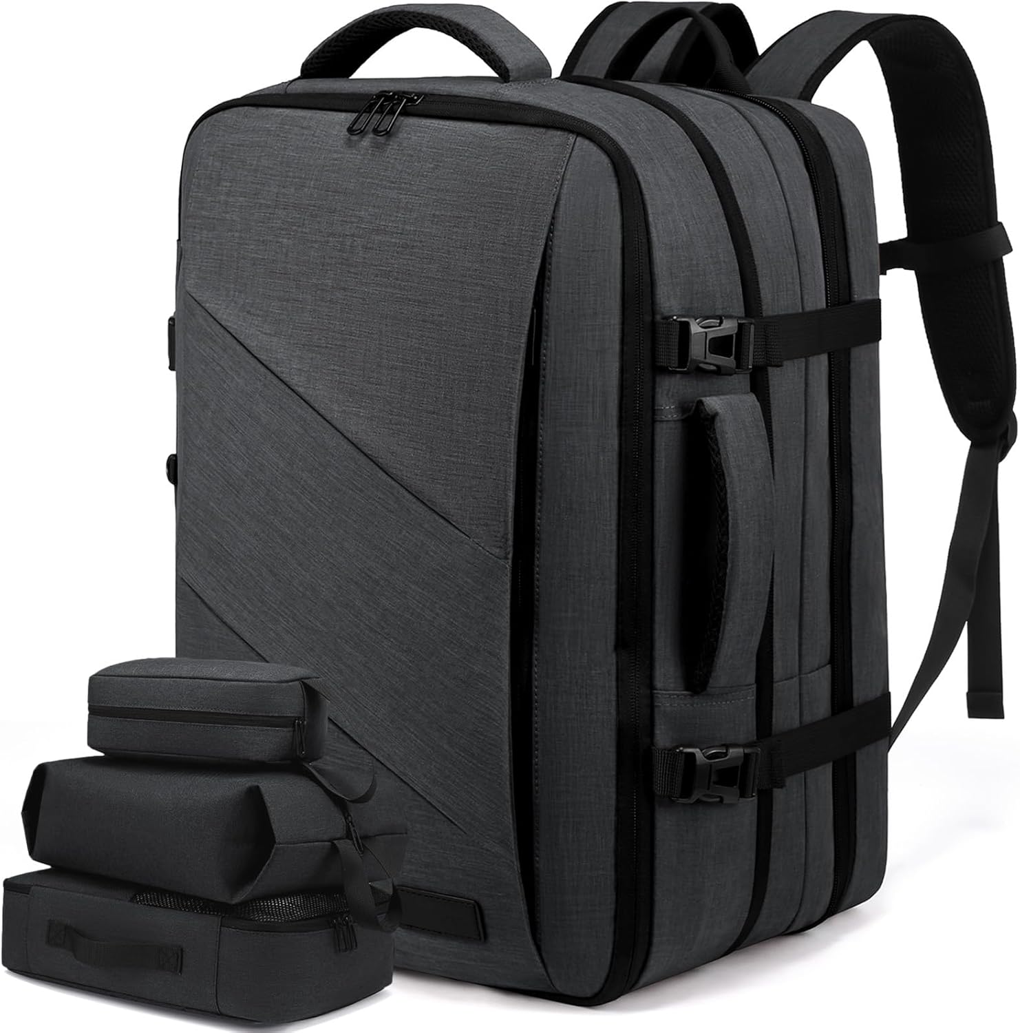 Detalle de LOVEVOOK Reiserucksack als Flugzeug-Handgepäck mit Laptopfach für 17,3 Zoll, erweiterbar (Grau) – 30–40 l