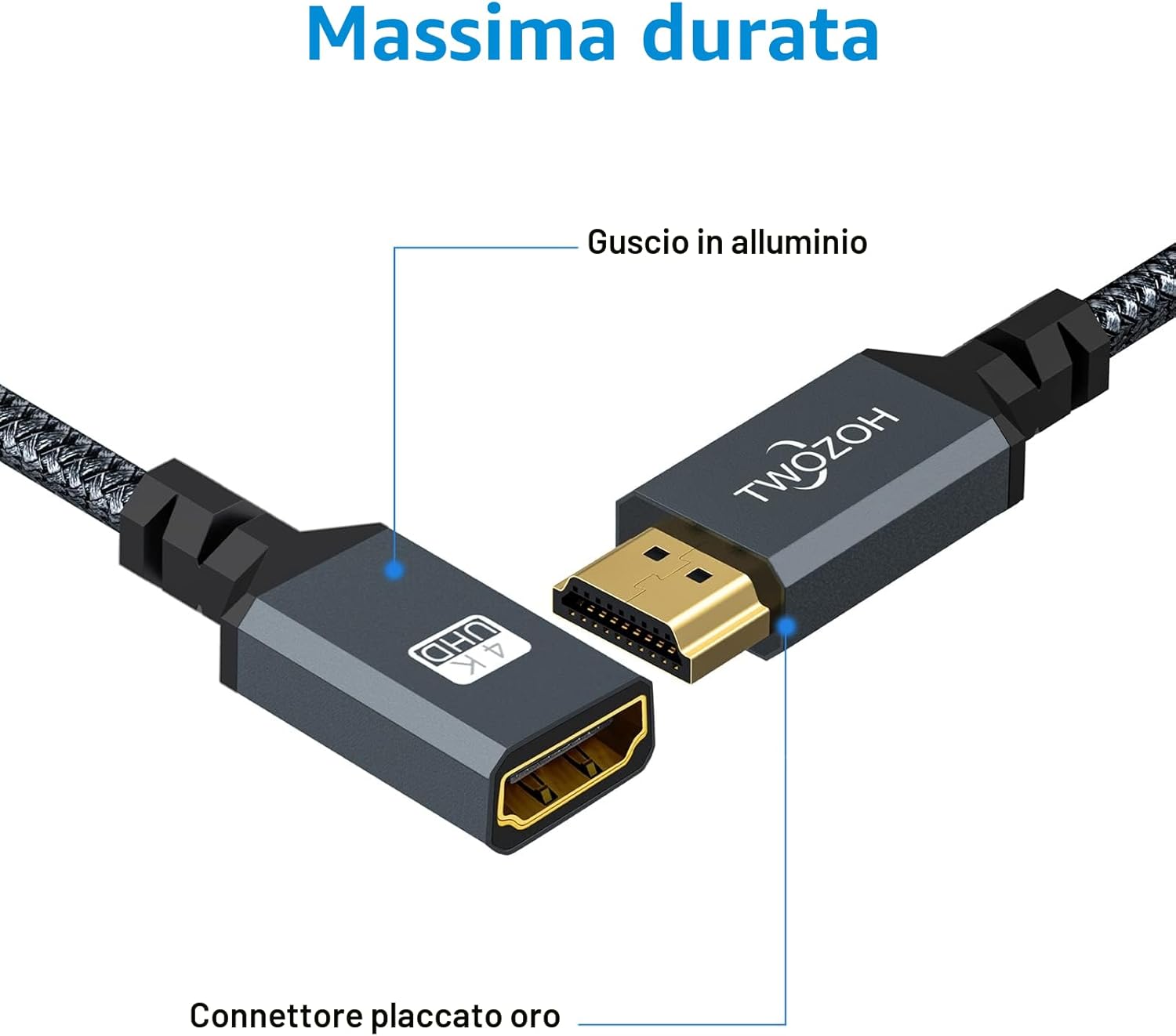 Detalle 2 de Twozoh Cavo di prolunga HDMI da maschio a femmina, 2 m, intrecciato nylon e 4K@60Hz