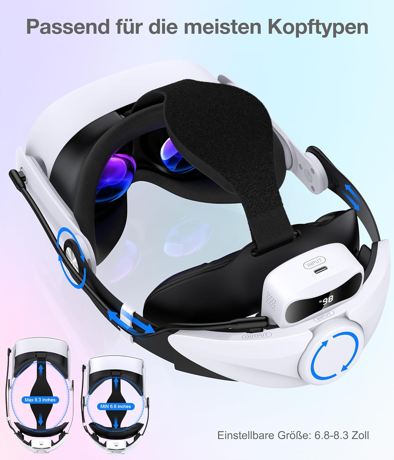 Thumbnail 4 de Elegamefy Headstrap mit Akku für Meta Quest 3/3S/Quest 2 – Digitalanzeige, 3–4 Std. extra, doppelte Einstellräder