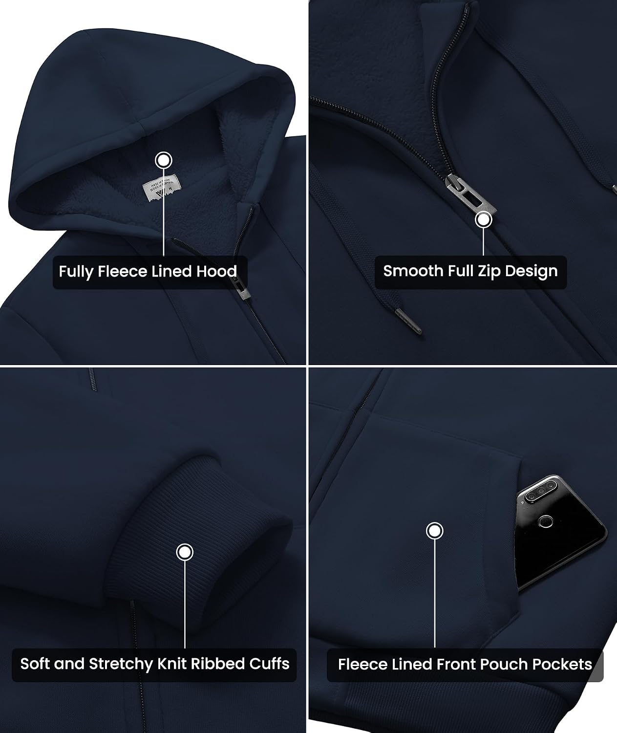 Detalle de GEEK LIGHTING Men's Sherpa-Lined Full-Zip Hoodie