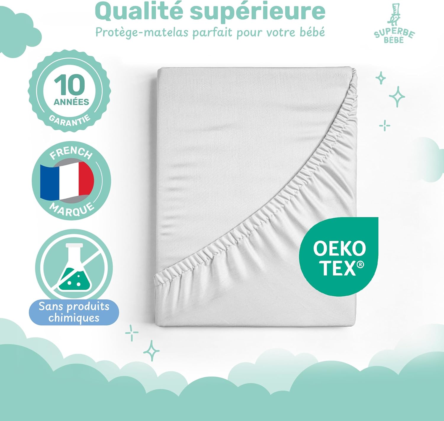 Thumbnail 4 de Protège matelas bébé 60x120 imperméable lavable en machine (alèse / surmatelas) – Garantie 10 ans