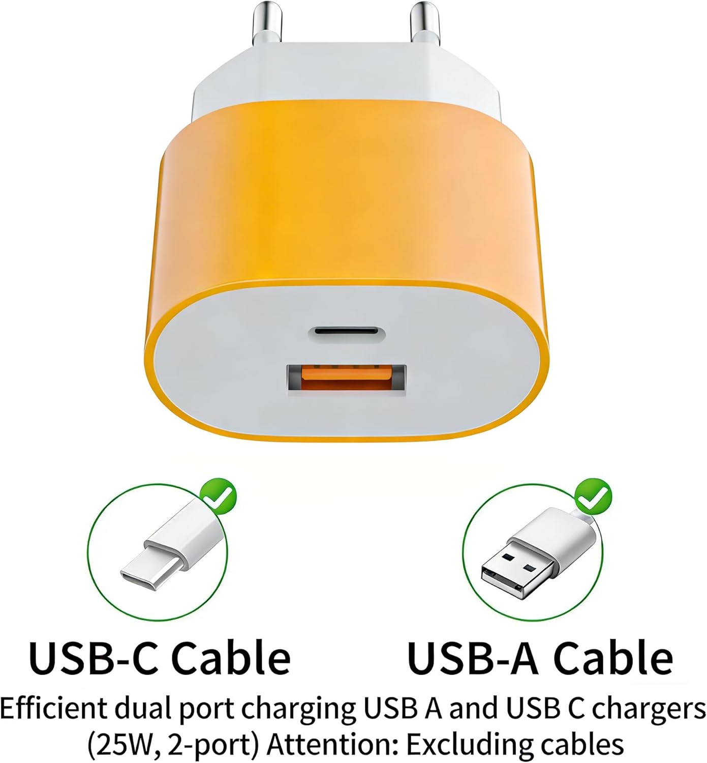 Thumbnail 1 de Samneer caricabatterie da parete 25W USB-C + 15W USB-A (giallo) per iPhone 17/16 e altri smartphone