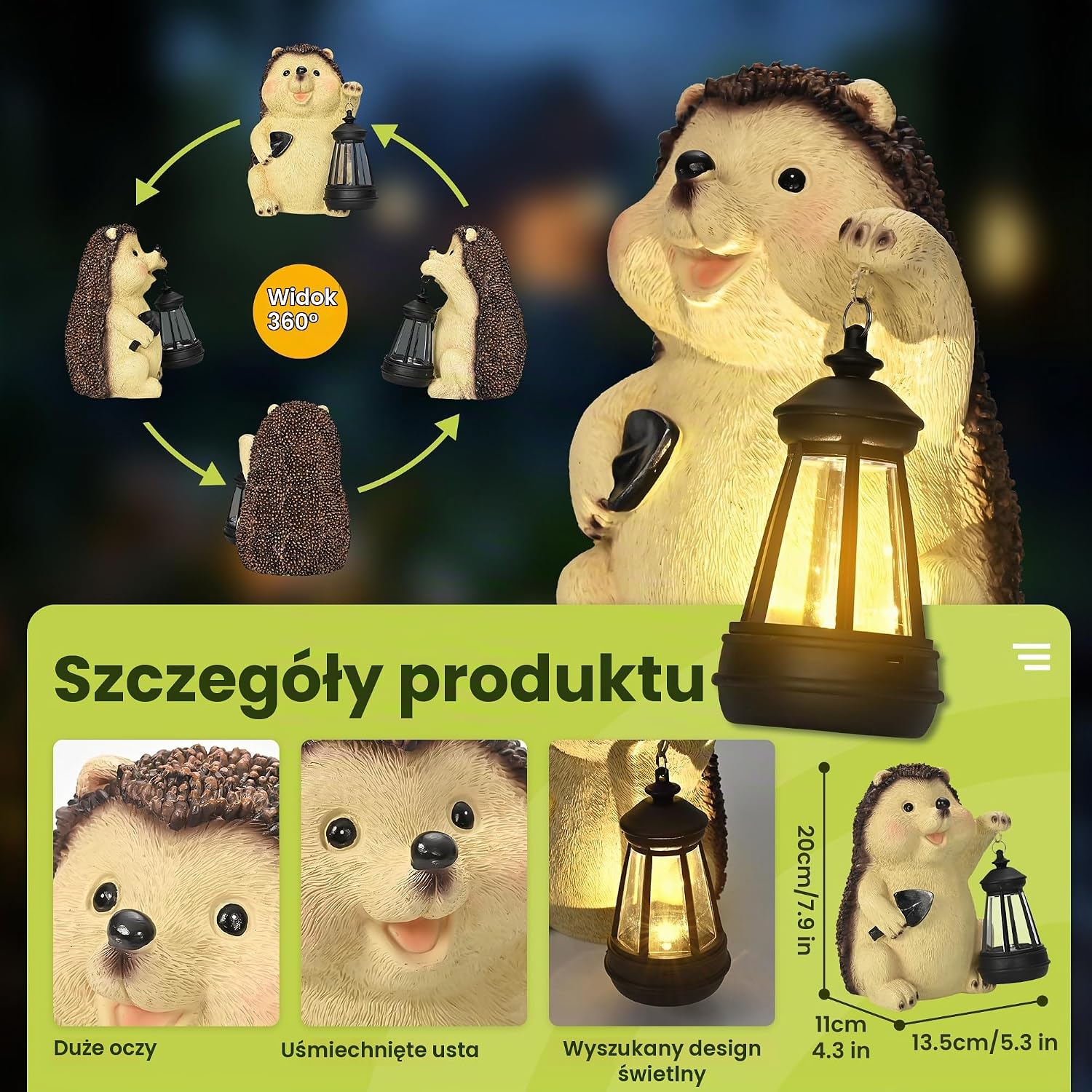 Detalle 2 de GIGALUMI EU10479 – solarna figurka jeża z latarnią LED z żywicy
