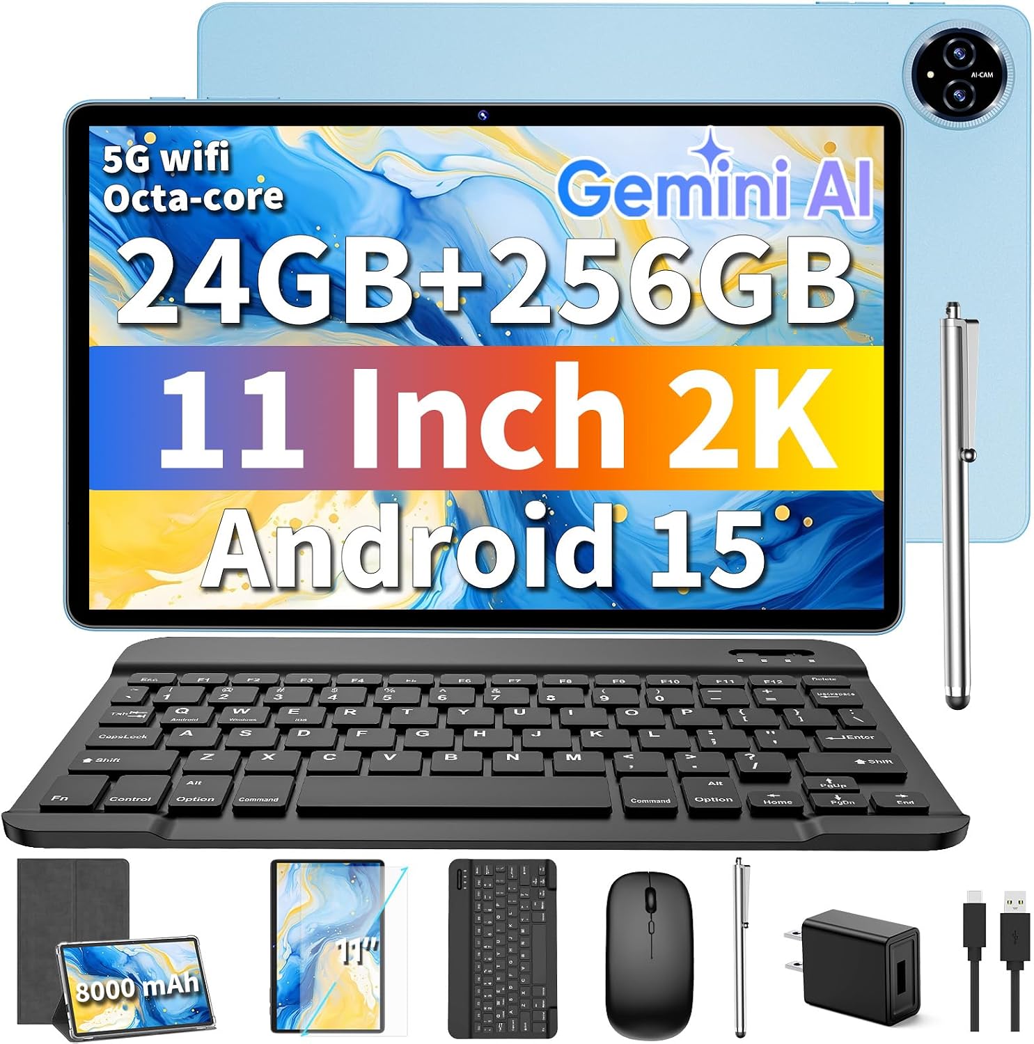 Detalle de Relndoo P80 11-Inch Android 15 Tablet with Keyboard, 90Hz Display and 256GB Storage