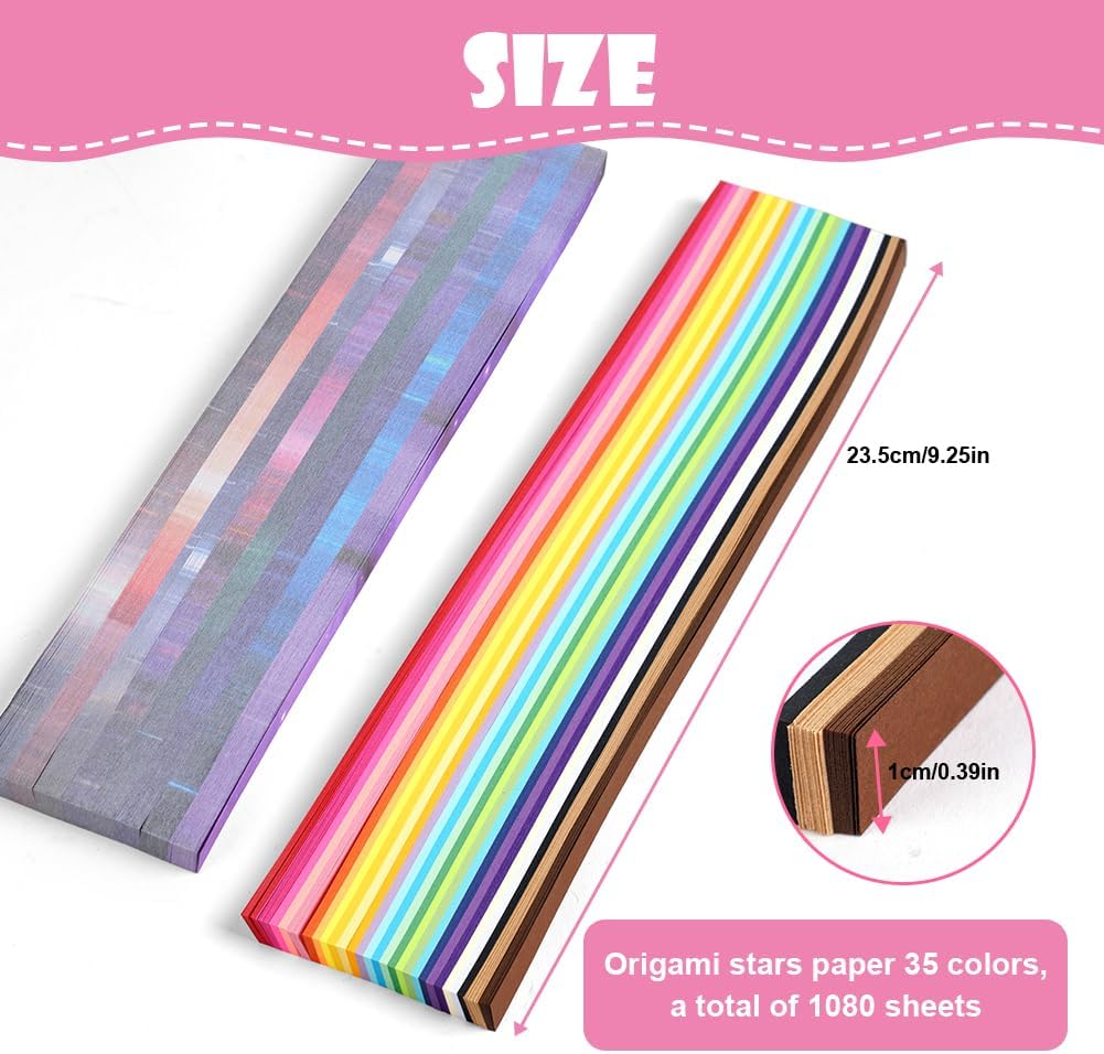 Detalle de OFFCUP Lucky Star Origami Paper Strips, 1,080 Pieces in 27 Colours and Gradients