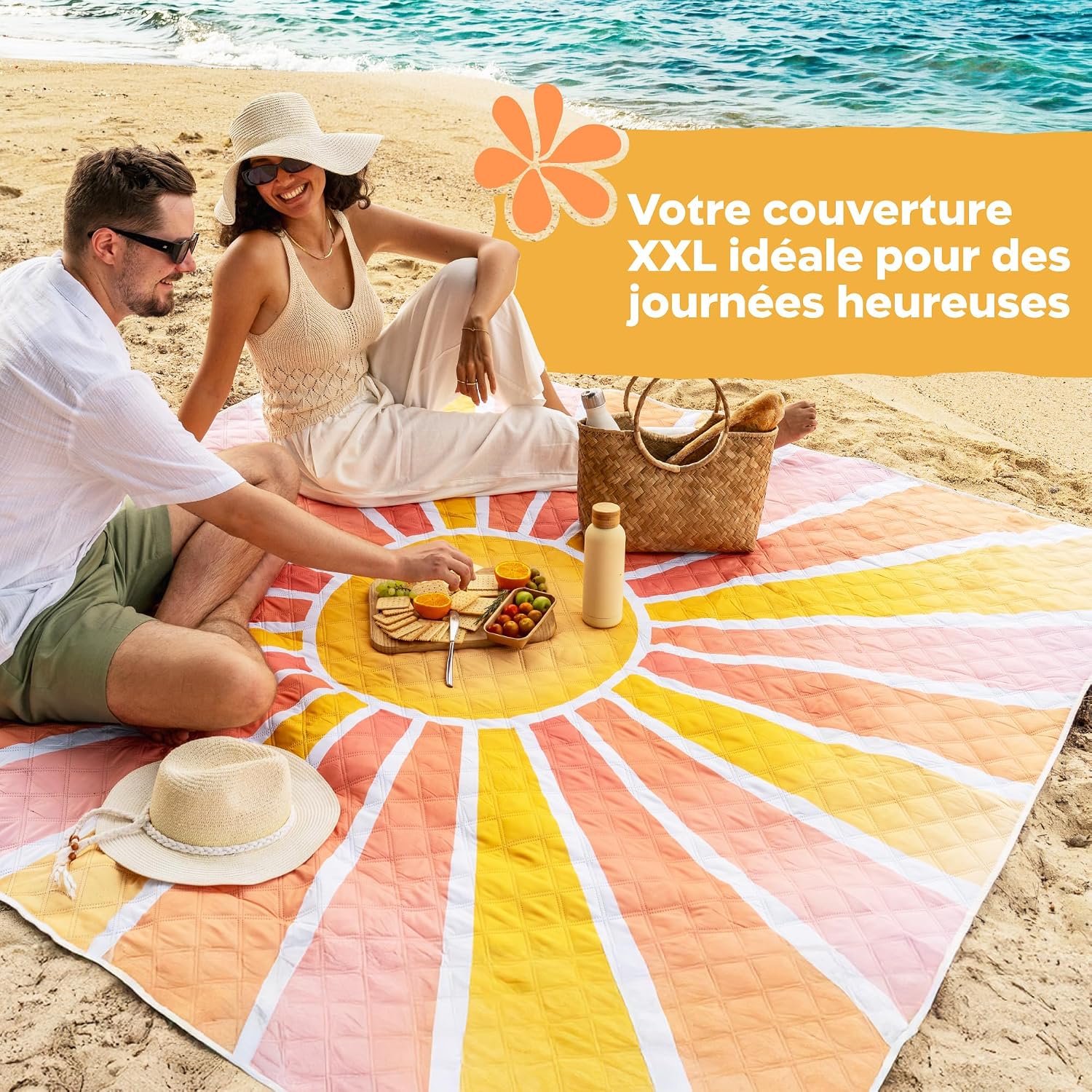 Detalle de Twinzee Couverture de pique-nique imperméable 200x200 cm (jusqu’à 6 personnes) anti-sable