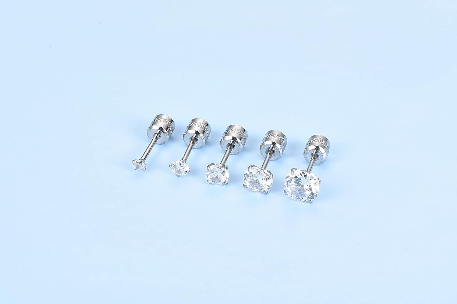 Thumbnail 4 de JSDDE 5 Pairs Screw Back Stainless Steel Cubic Zirconia Stud Earrings – 2mm to 6mm