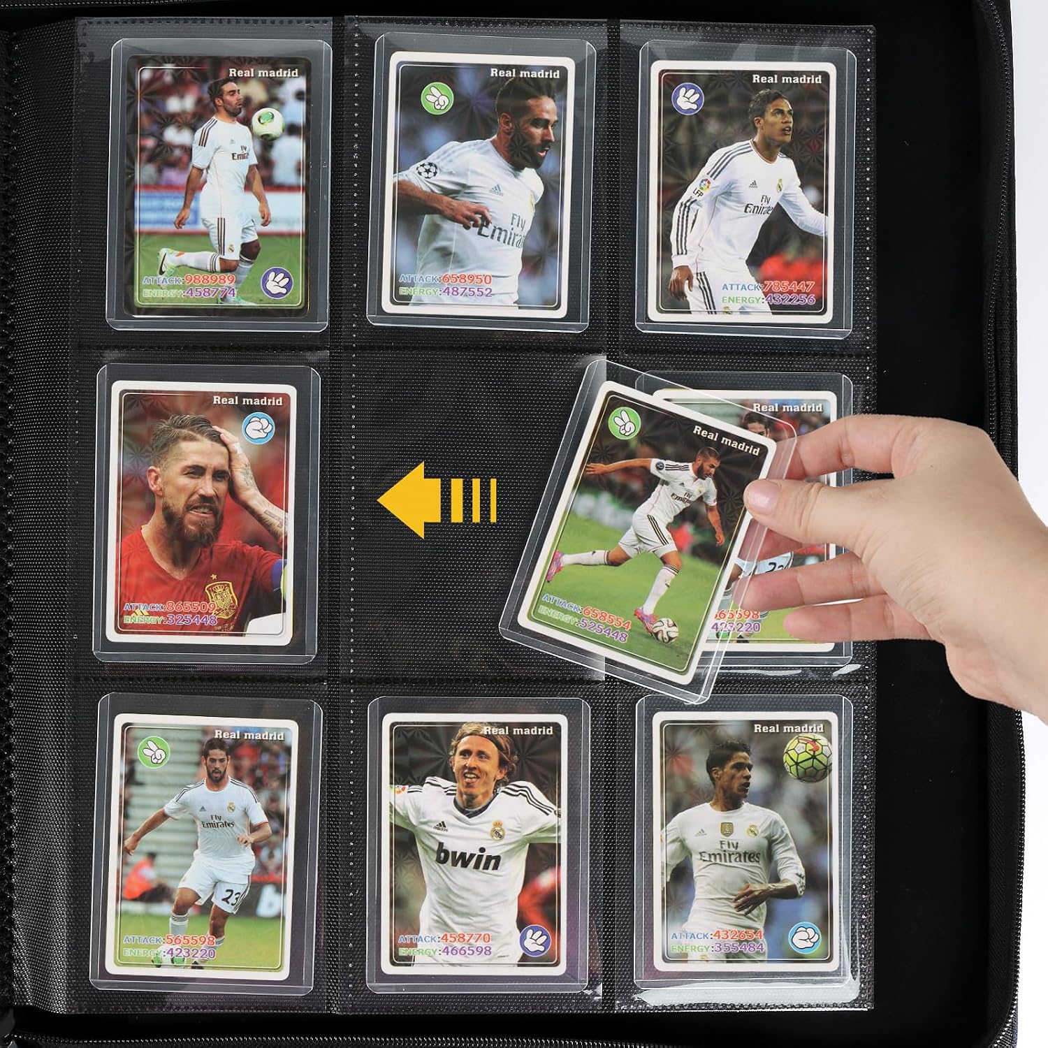 Thumbnail 3 de Toploader Binder with 9-Pocket Pages, 288 Card Capacity, 3x4 Rigid Card Holders in PU Leather (Black)