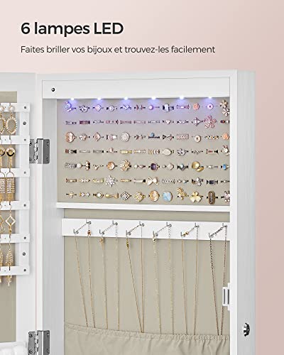 Thumbnail 6 de SONGMICS Armoire à Bijoux JJC093W01 – Rangement mural avec miroir, verouillable, blanc et doublure grège