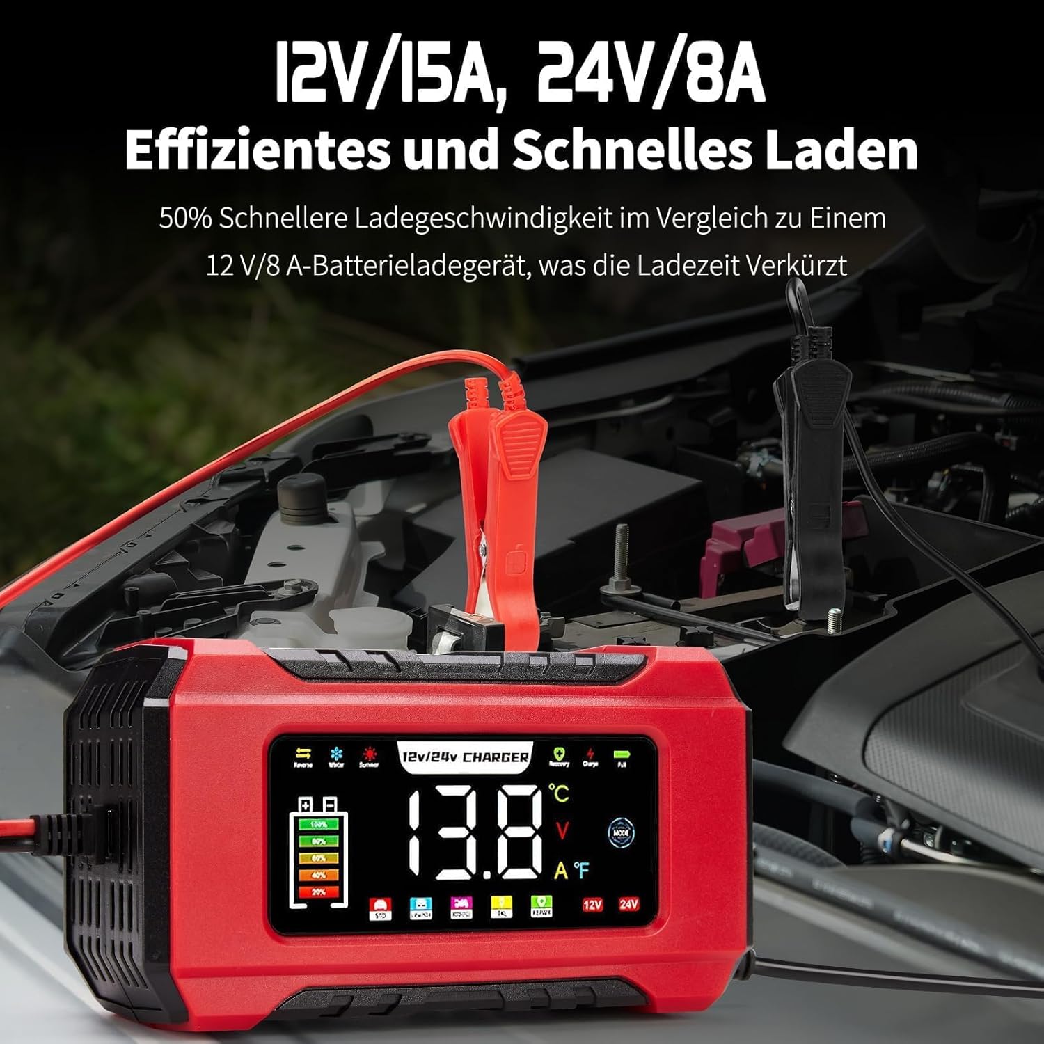 Detalle 2 de HAUSPROFI 15A Autobatterieladegerät 12V/24V