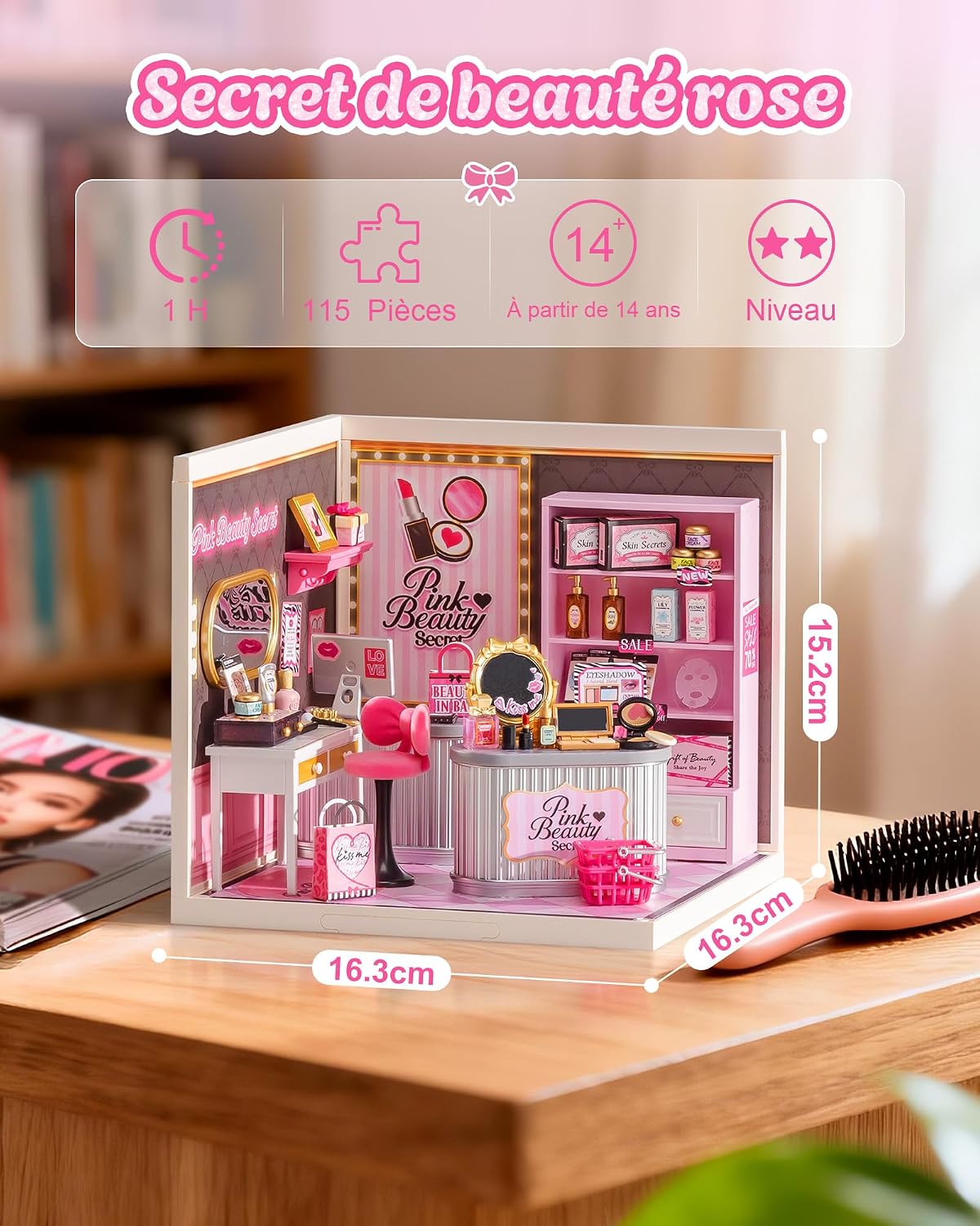 Detalle de Rolife Super Creator Pink Beauty Store — Kit de Maison Miniature à Monter sans Colle