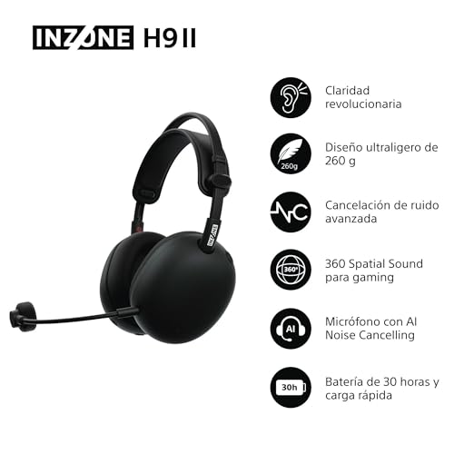 Detalle 2 de Sony INZONE H9 II: Auriculares gaming inalámbricos con cancelación de ruido y micrófono extraíble (Fnatic Edition)