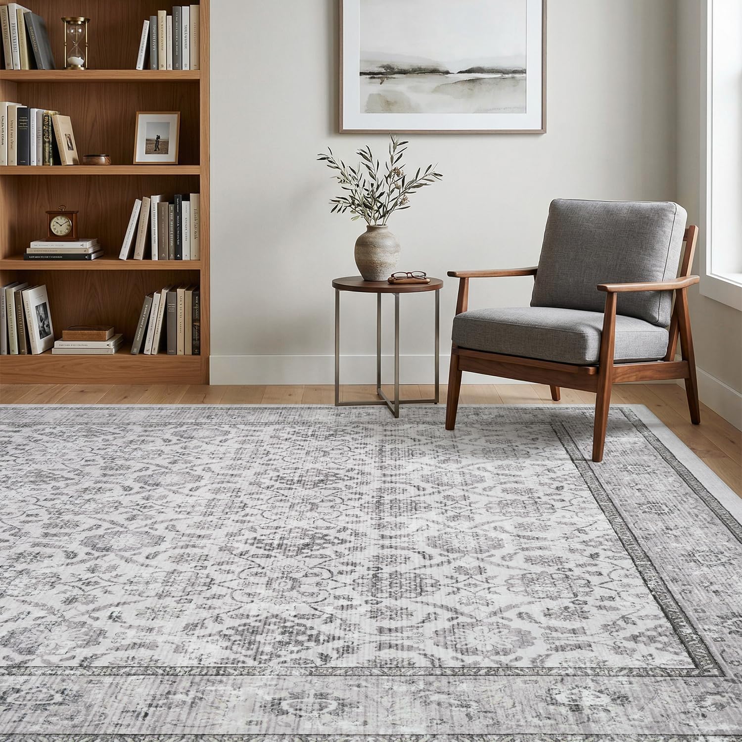 Detalle de RVOLST 8x10 ft Floral Vintage Area Rug, Grey Polyester, Machine Washable