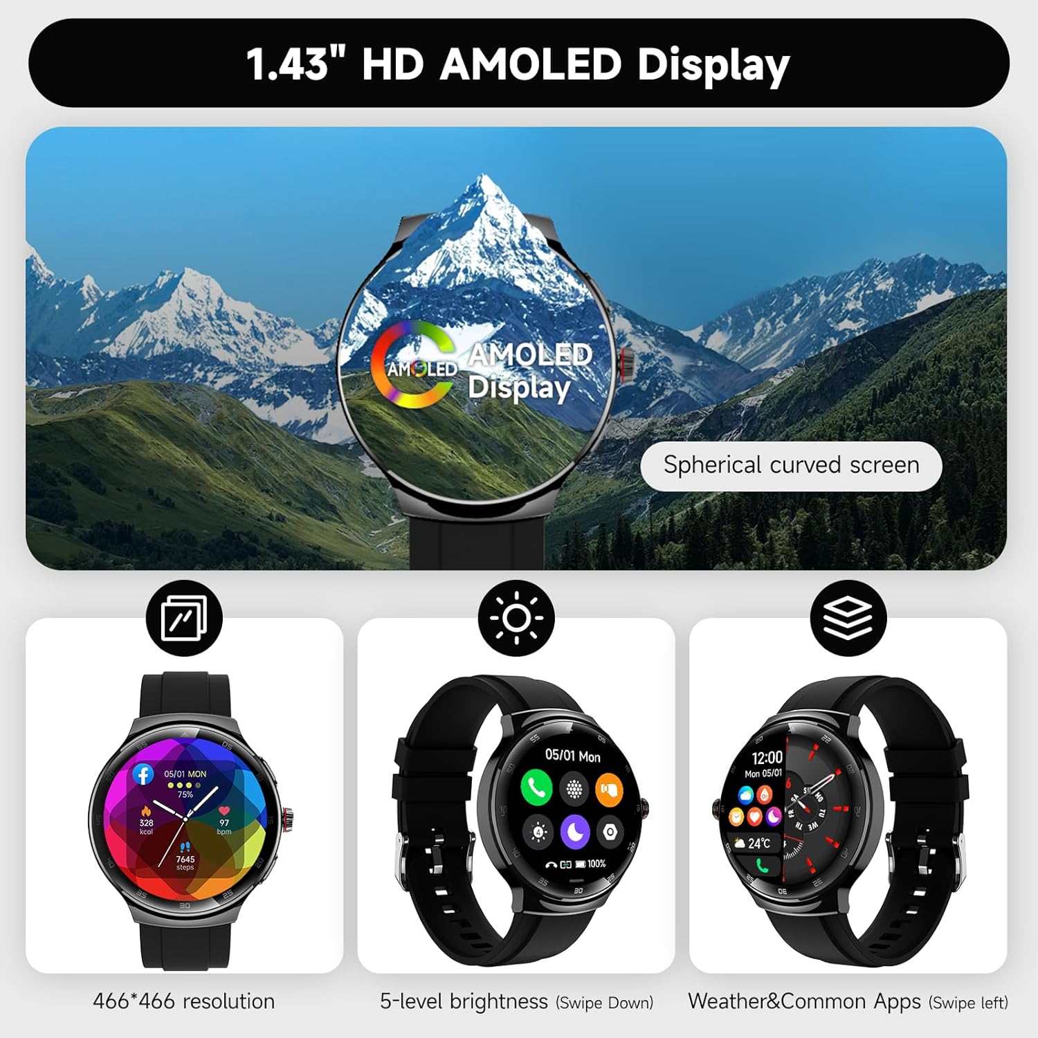 Detalle de cyanyu Smart Watch for Men and Women with 1.43" AMOLED Curved Screen