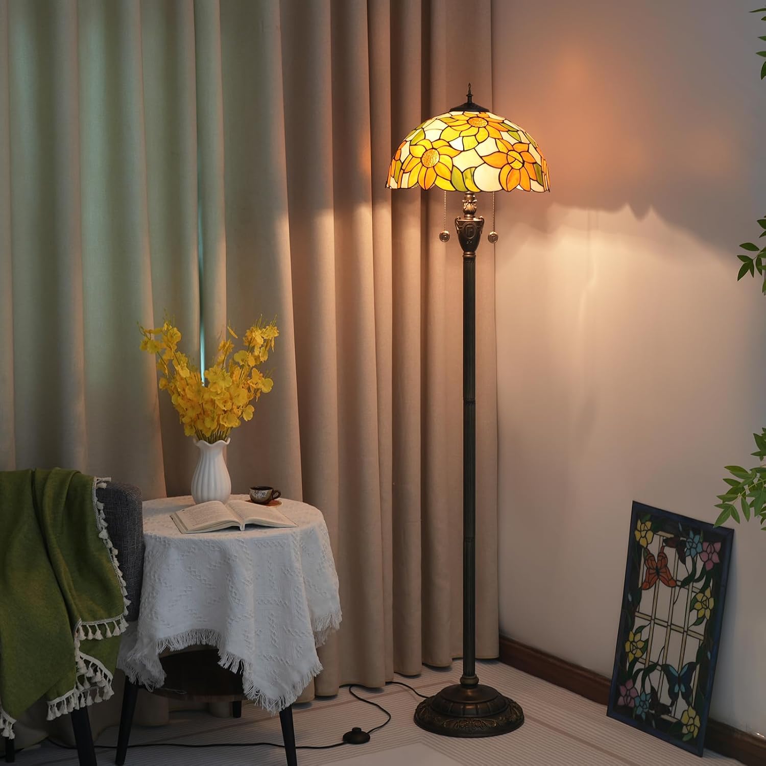 Thumbnail 2 de Blivuself Tiffany Sunflower Yellow Stained Glass Floor Lamp