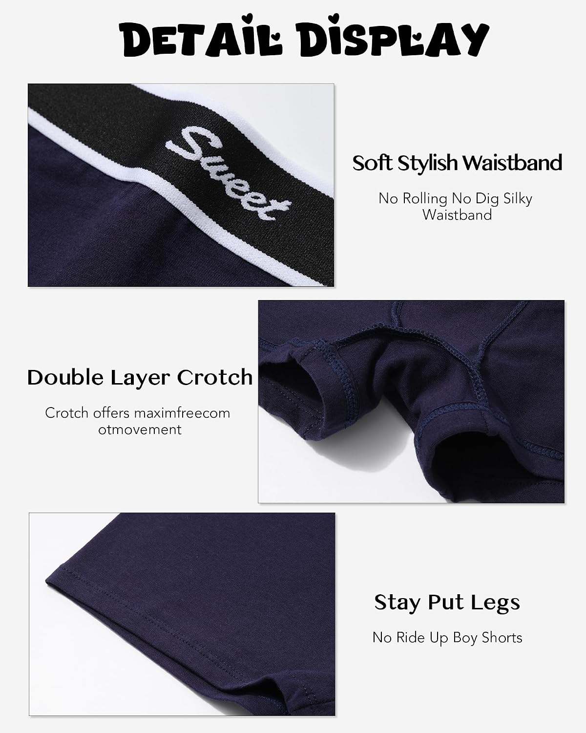 Detalle de Levao Boxer Femme Coton – Lot de 5 boxers confortables en coton pour femme
