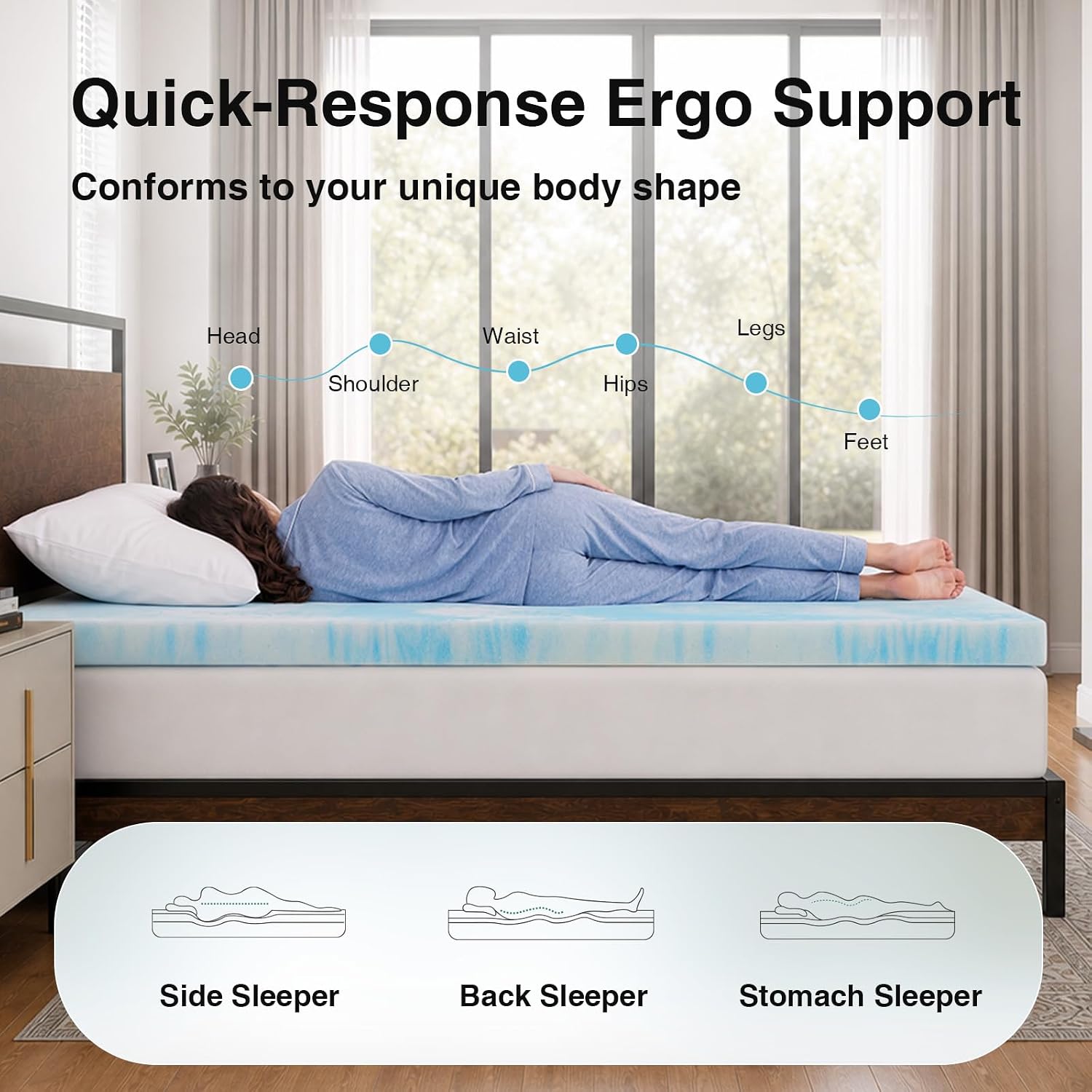 Detalle de Novilla Memory Foam Mattress Topper, 2-Inch