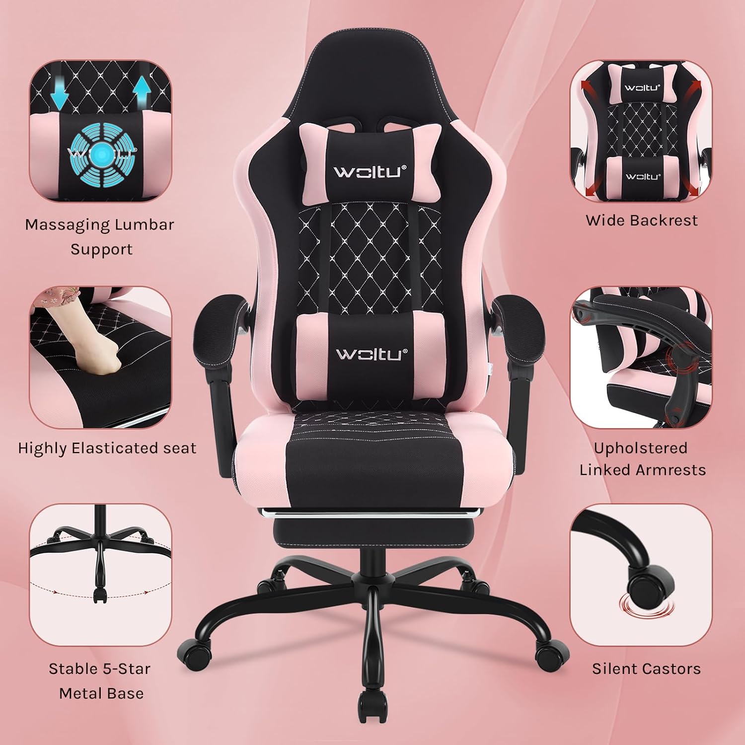 Detalle de WOLTU Gaming Stuhl mit Massagefunktion, 150 kg