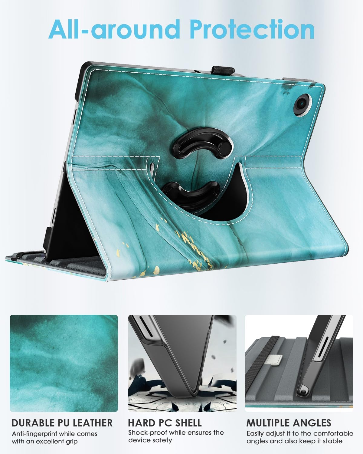 Detalle 2 de TiMOVO Drehbare Hülle für Samsung Galaxy Tab A11+/A11 Plus 11 Zoll (2025) – 90° Stand, Auto Sleep/Wake, Pfauenblau