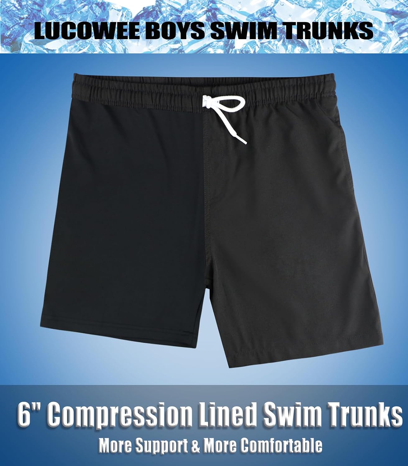 Detalle de LUCOWEE Boys Swim Trunks with Soft Compression Liner – Quick-Dry UPF 50+