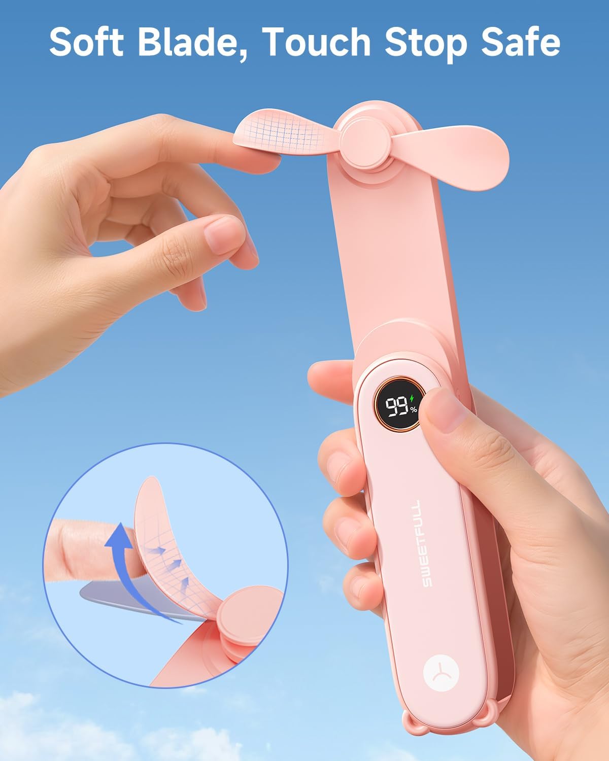 Thumbnail 6 de SWEETFULL Portable Handheld Mini Fan with LED Display (USB Rechargeable, Foldable, 3-in-1 Fan & Flashlight)