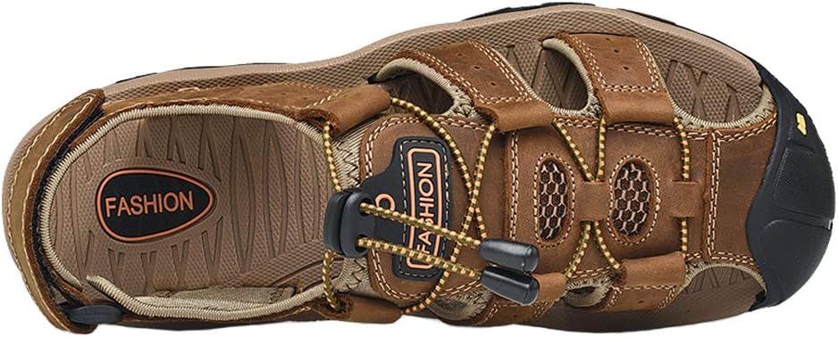 Detalle de ZYLDK Sports Outdoor Sandals for Men – Closed-Toe Leather Trekking Sandals