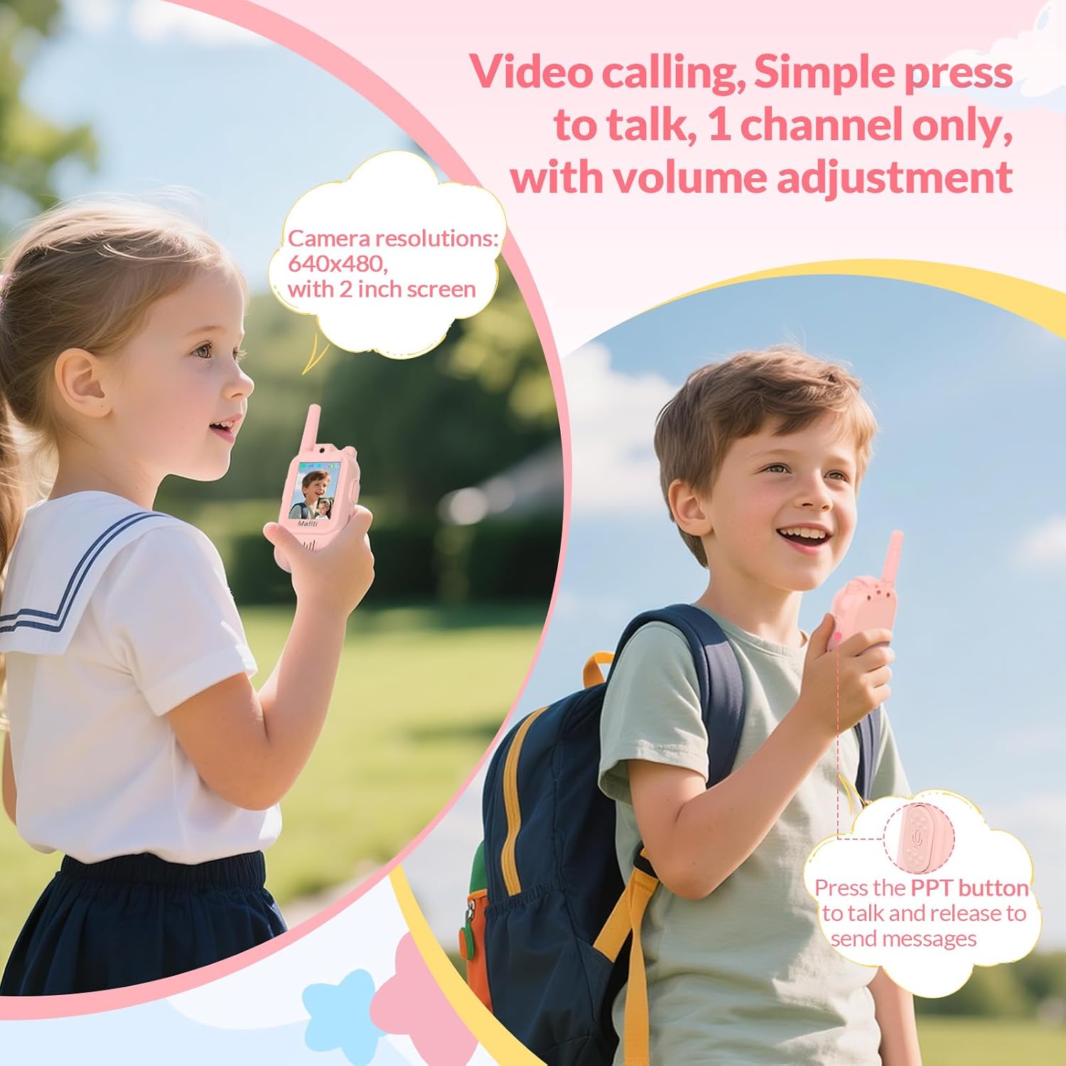 Detalle de Mafiti Mini Video Walkie Talkies for Kids (2 Pack) – Pink