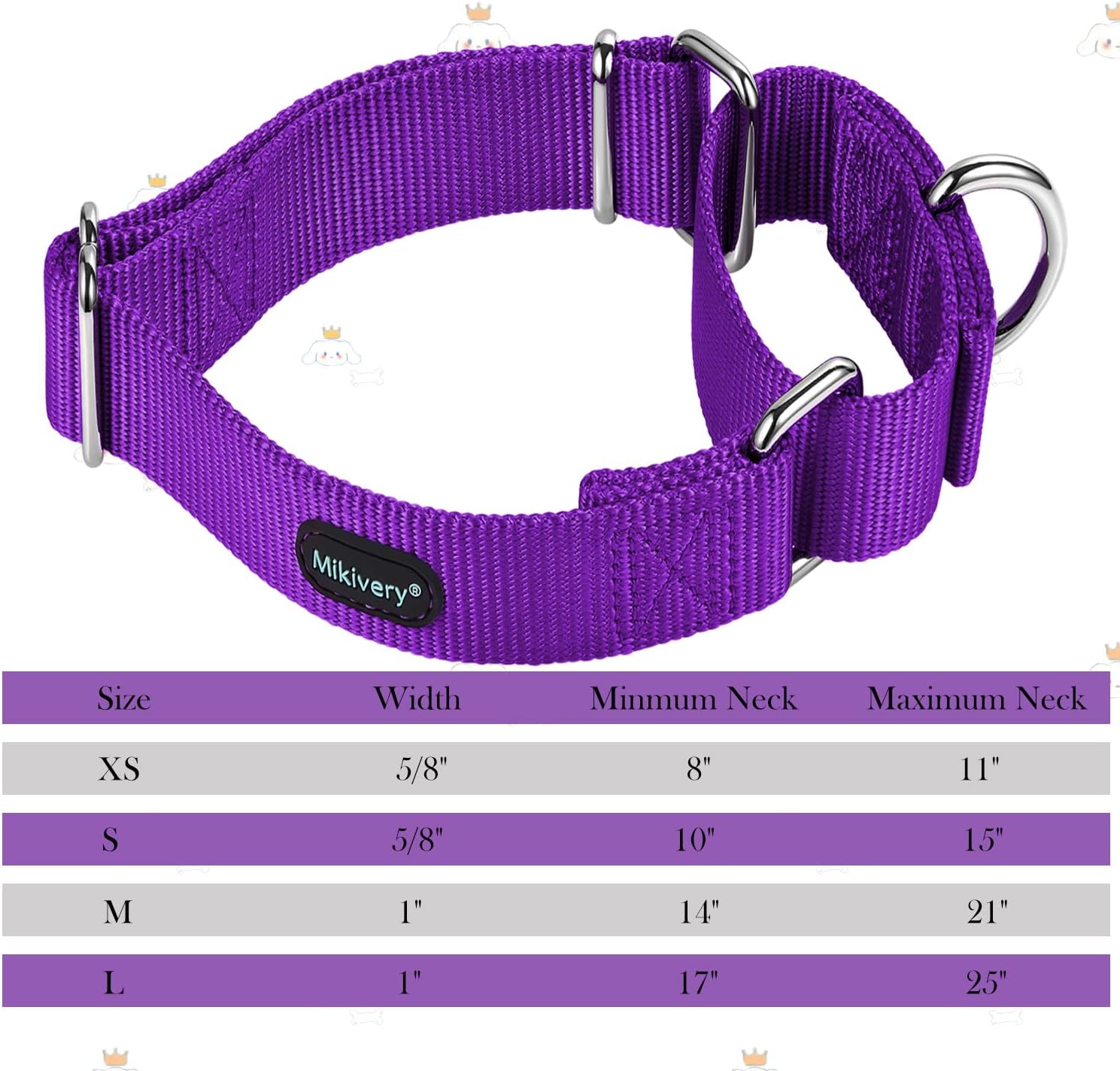 Thumbnail 1 de Mikivery Martingale dog collar (nylon adjustable, purple) for medium and large dogs