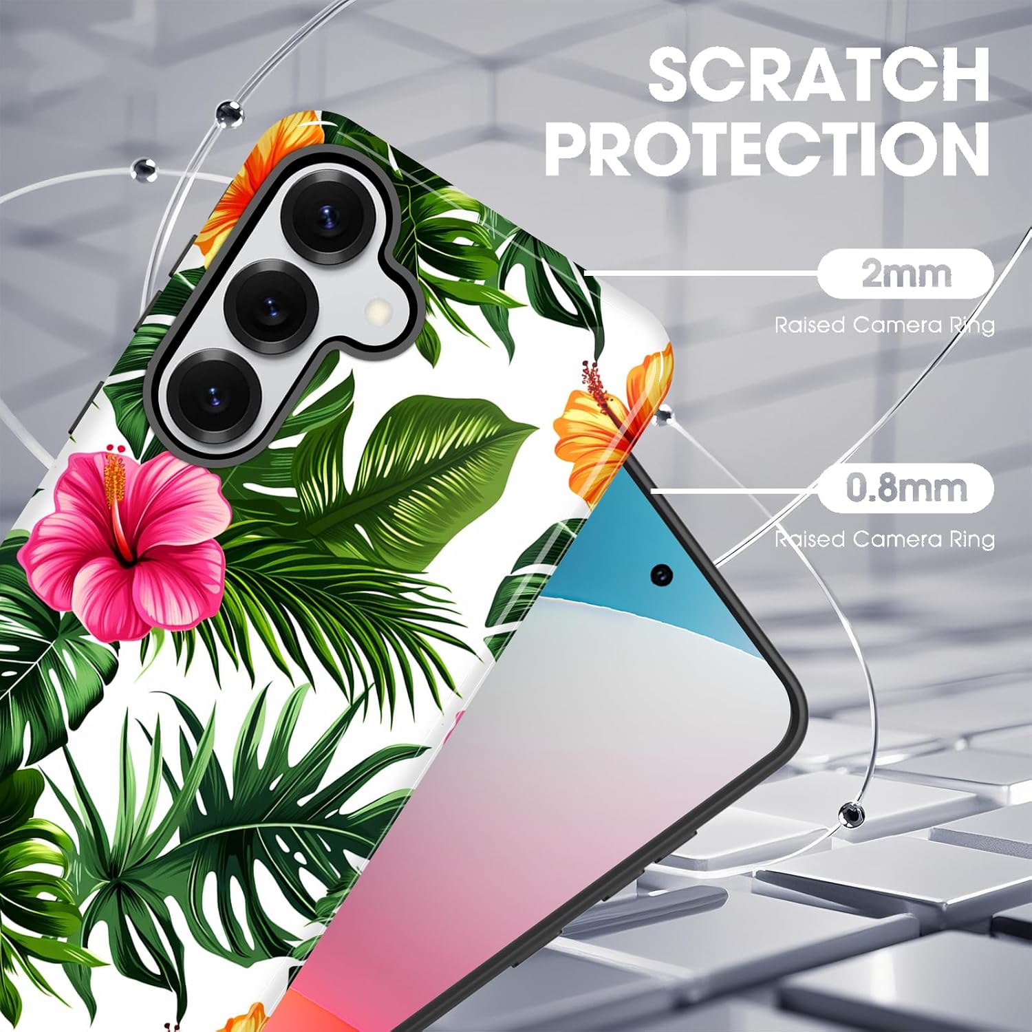 Detalle 2 de CICPLKSE Galaxy S26 Case, Dual-Layer TPU/PC Cover with Tropical Floral Design