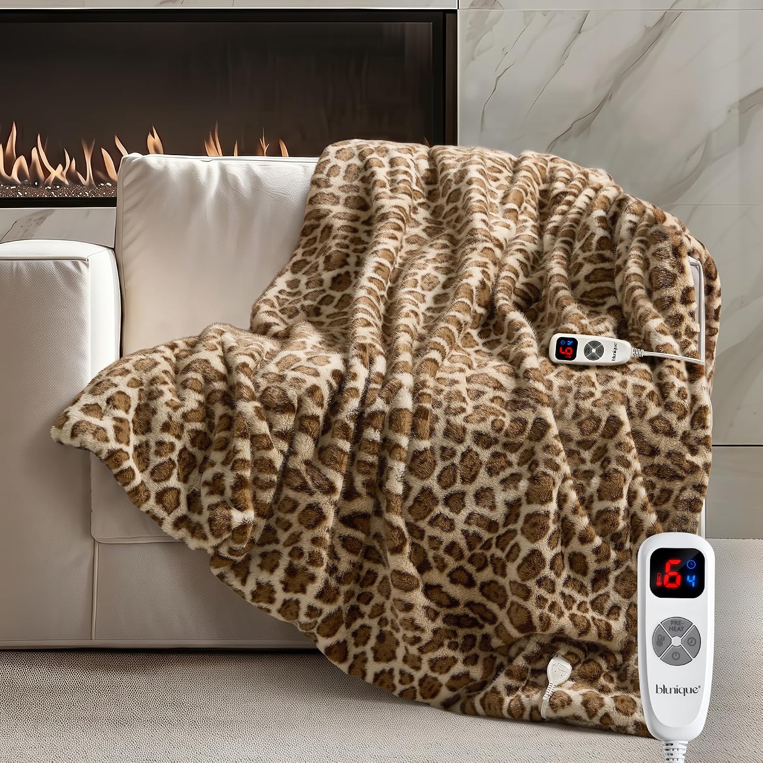 Detalle de blunique Luxury Faux Fur Heated Blanket 50x60, 6 Levels