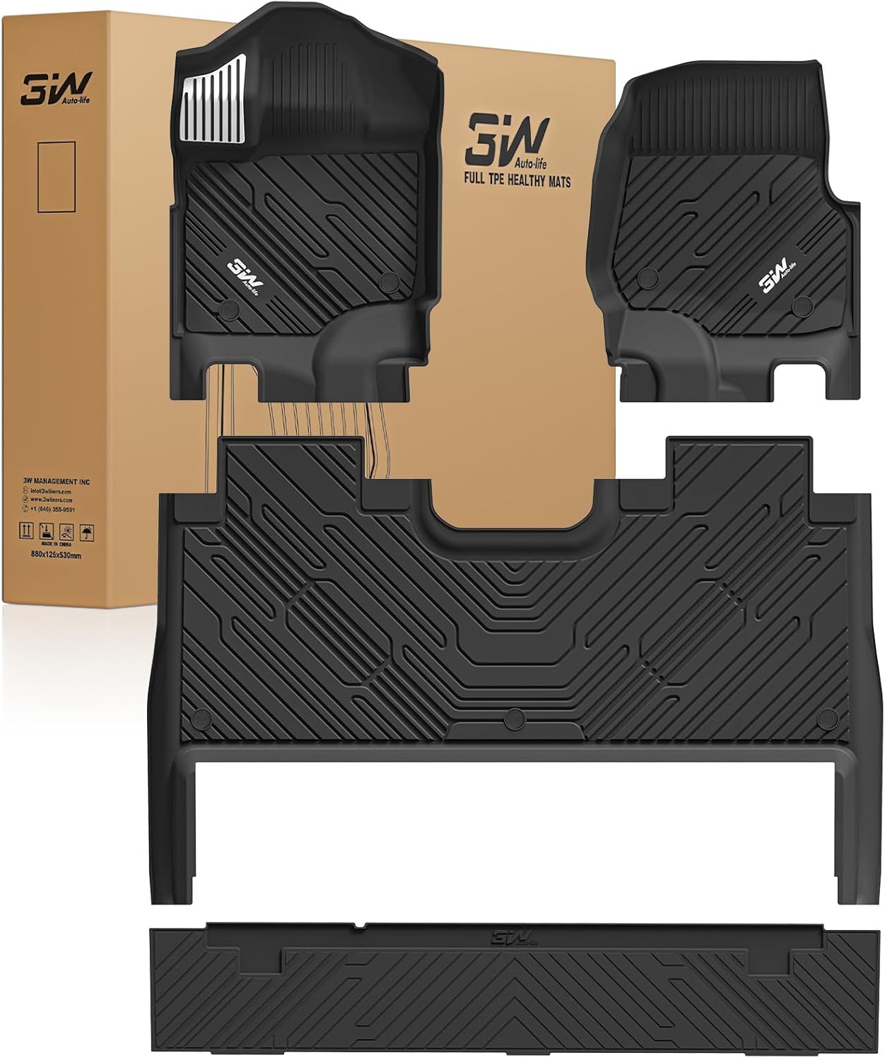 Detalle de 3W Floor Mats with Metal Pedals & Box Mat for Ford F-150 (2015-2026) and F-150 Lightning (2022-2025) – Custom-Fit All-Weather TPE Interior Accessories