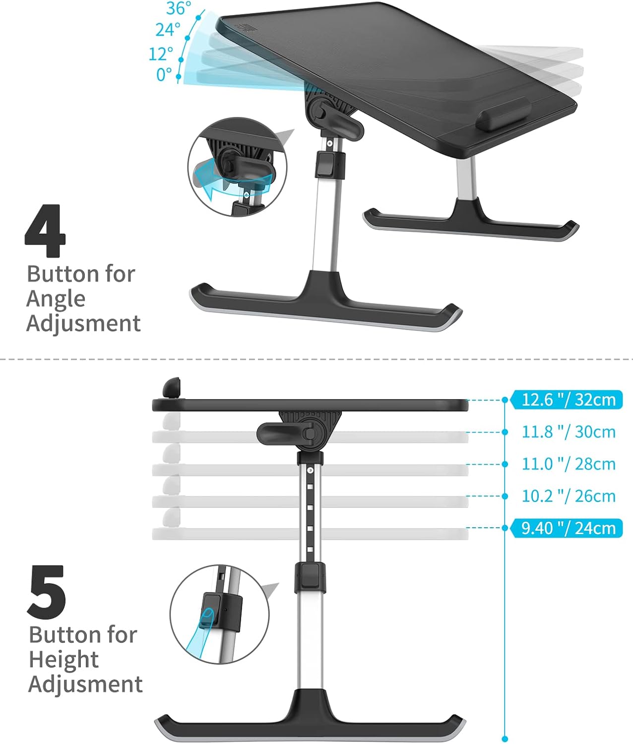 Detalle 1 de SAIJI Leather Laptop Bed Tray Table (Adjustable Lap Desk with Removable Stopper) - Medium, Black