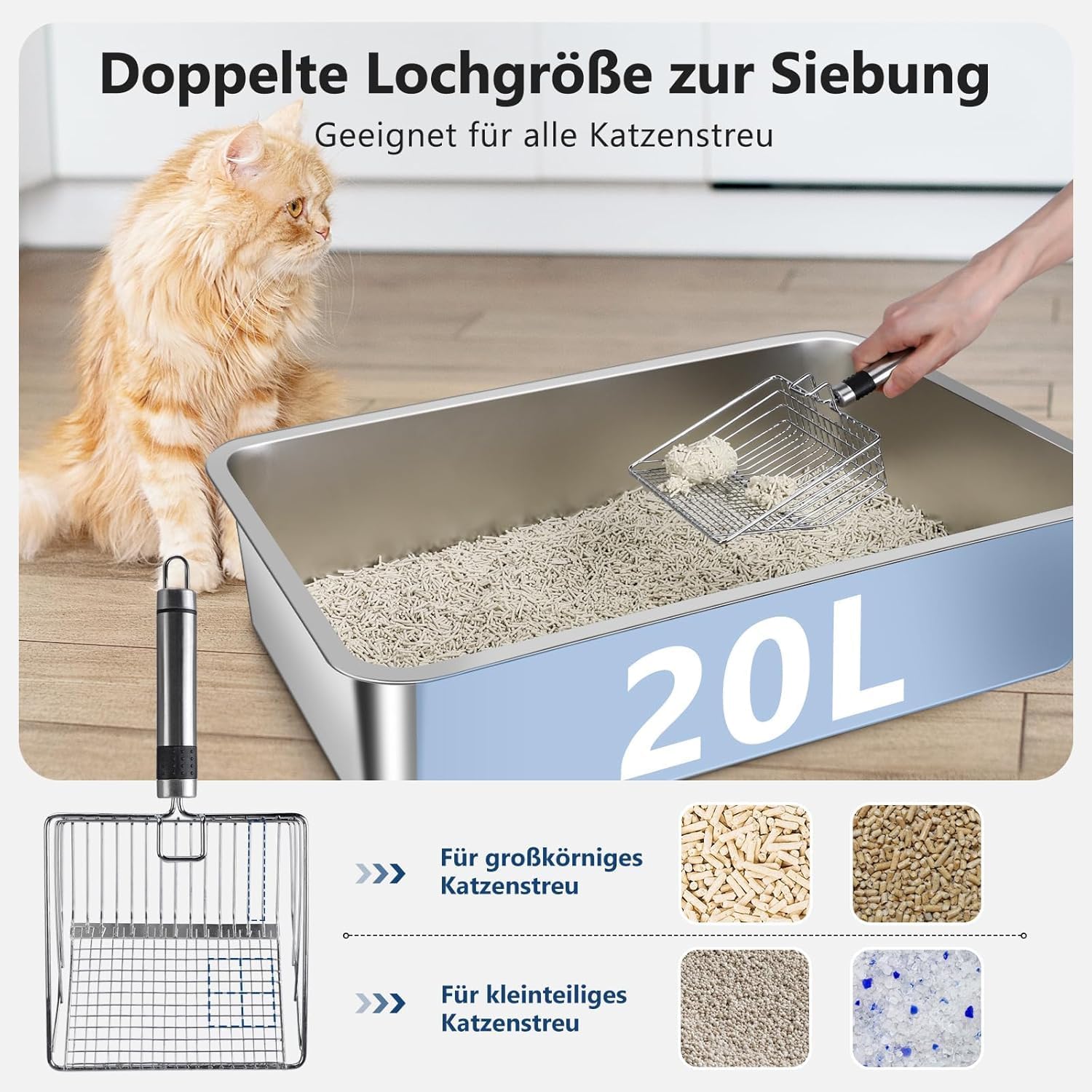 Thumbnail 6 de FURTIME Katzenklo Edelstahl XXL – langlebiges, auslaufsicheres Katzentoilette mit 30° Streifilter-Trittfläche
